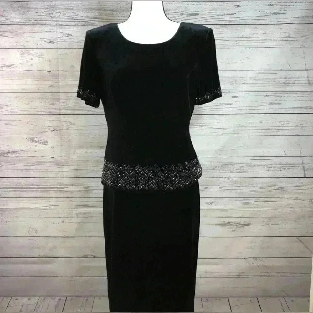 Vintage R&M Richards by Karen Kwong Beaded Dress | Size 10 |Elegant Evening Wear